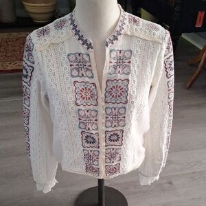 Altar'd State White Blouse with Colorful Embroidery